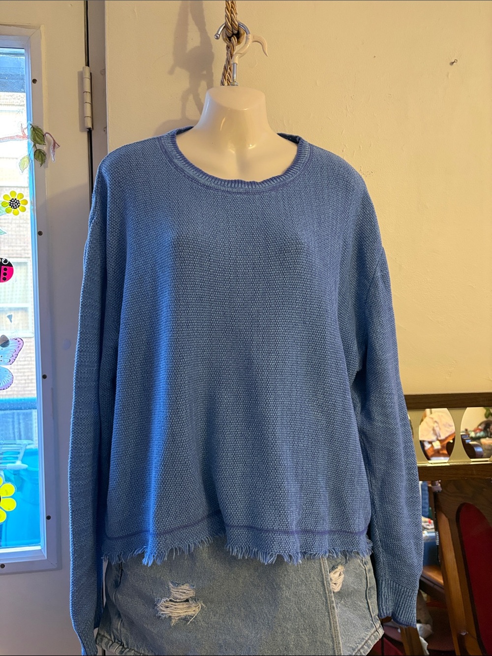 Relaxed Sky Blue Crewneck Sweater - Lightweight Everyday Knit. Cotton